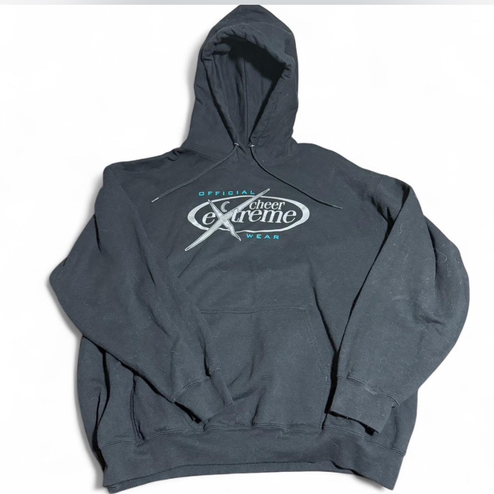 Port and Company Black Pullover Hoodie with Teal Logo